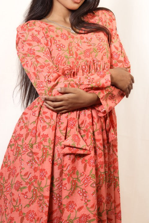 PEACH DRESS PUFF SLEEVES