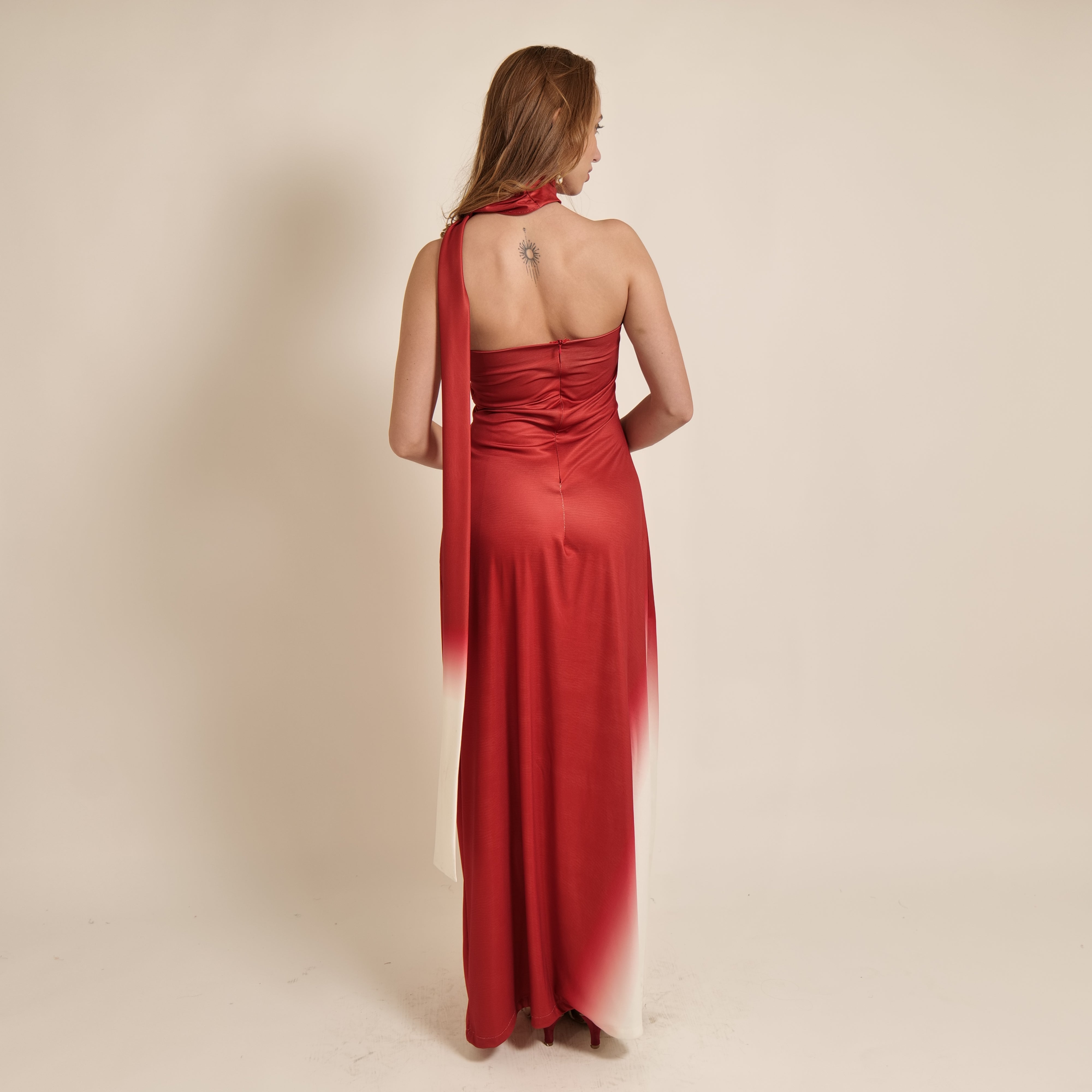 Red and White One Shoulder Silip Dress With Neck Strap