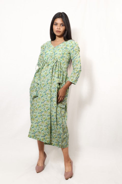 GREEN DRESS PUFF SLEEVE