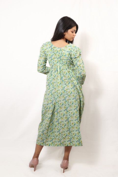 GREEN DRESS PUFF SLEEVE