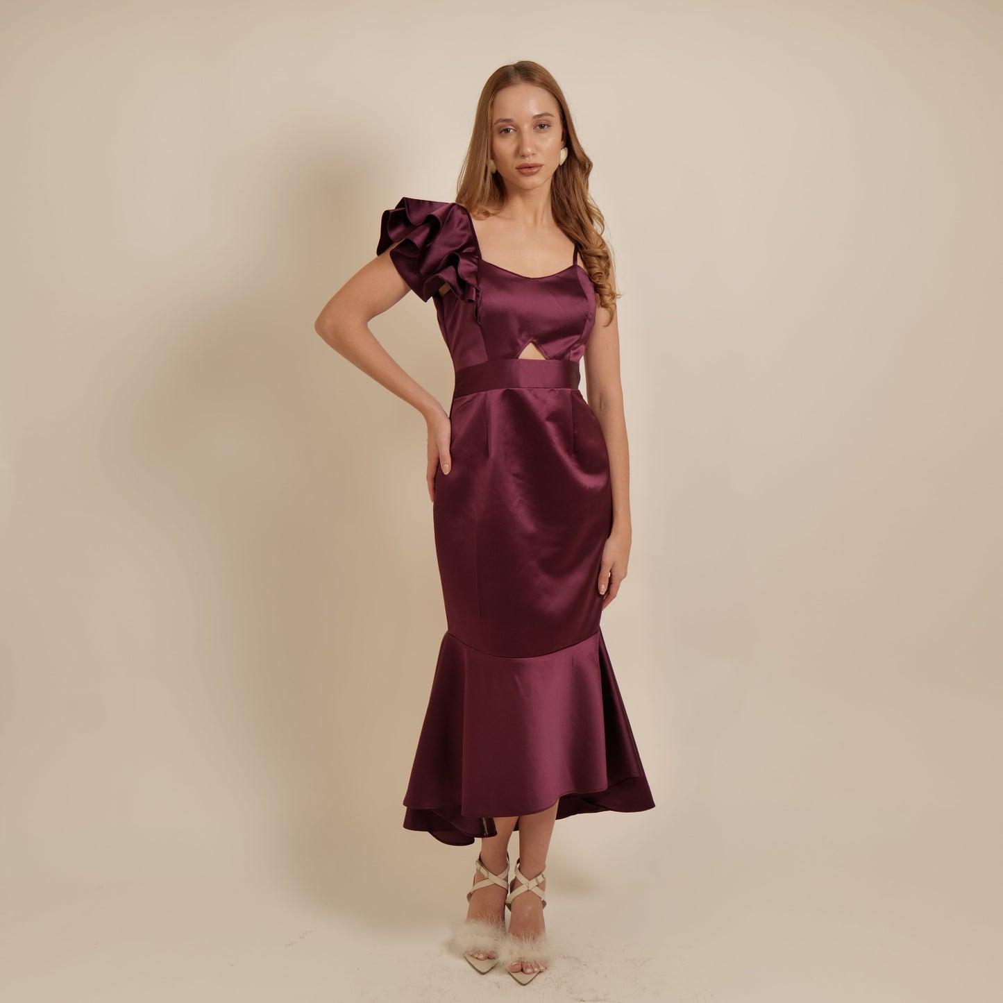 Wine Ruffle Dress