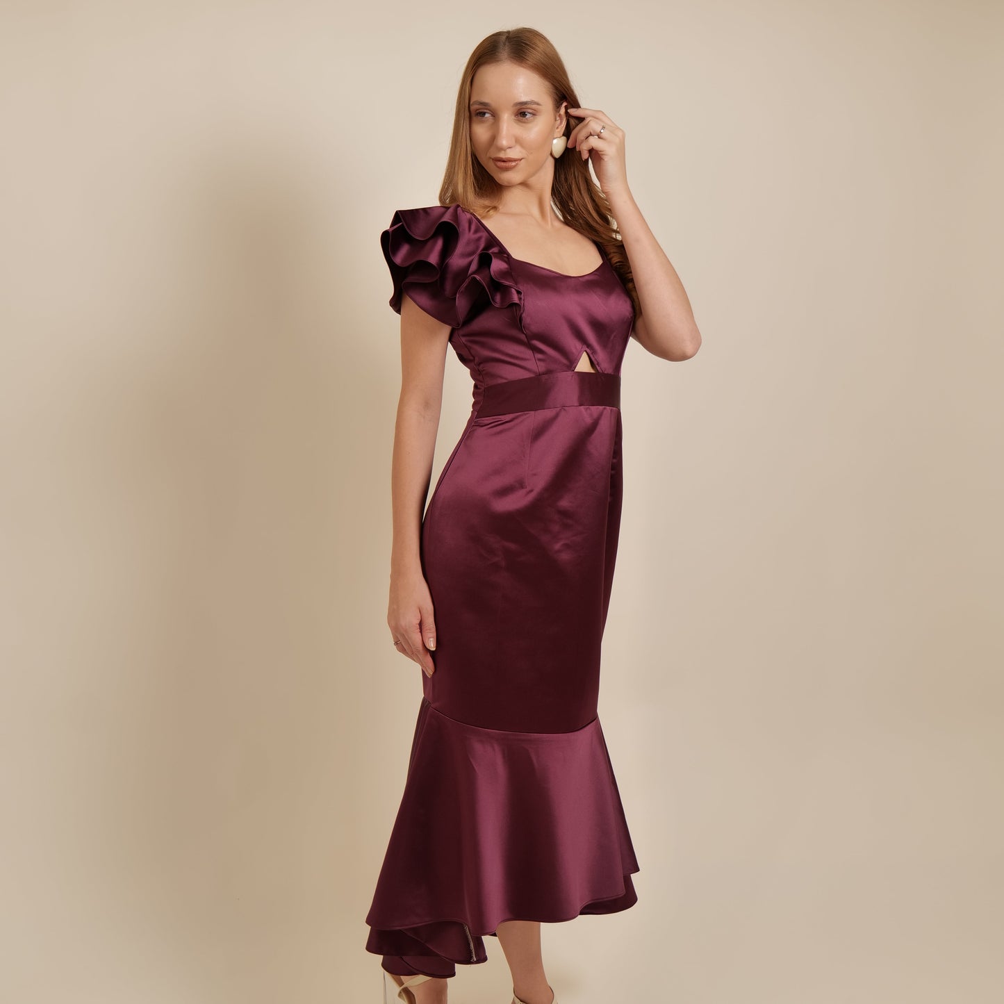 Wine Ruffle Dress