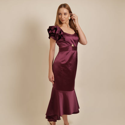 Wine Ruffle Dress