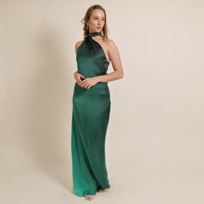 Green One Sholeder Slip Dress With Neck Strap