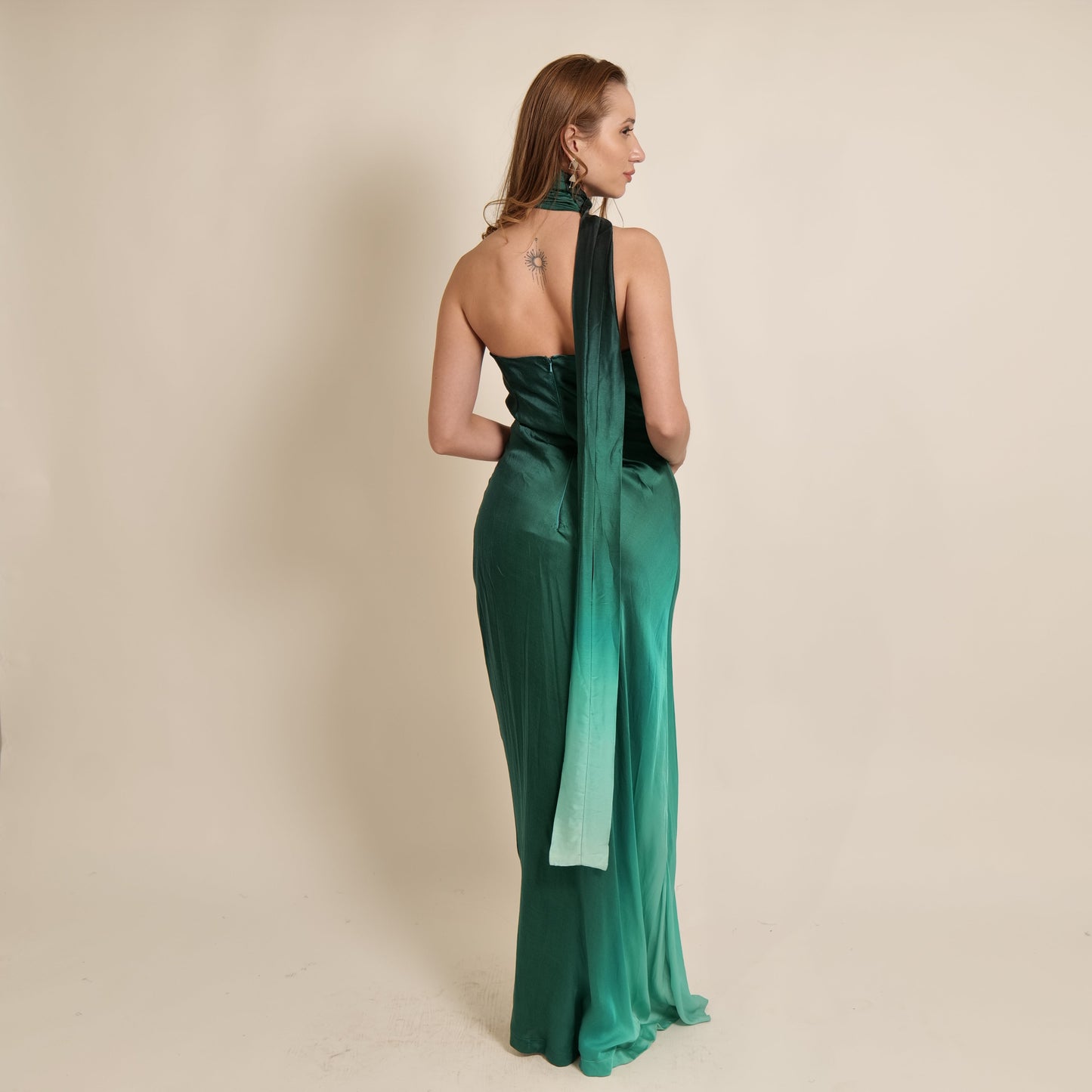 Green One Sholeder Slip Dress With Neck Strap